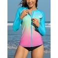 thumbnail image 2 of Women's Long Sleeve Rash Guard Sun Protection Zipper Gradient Swimsuit Top, 2 of 5
