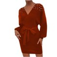 thumbnail image 2 of Pisexur Robe à Manches Longues à Col en V Robe à Manches Longues à Col en V pour Femme Robe Unie en Tricot Robe à Manches Longues à Col en V Robe pour Femme en Liquidation, 2 of 3