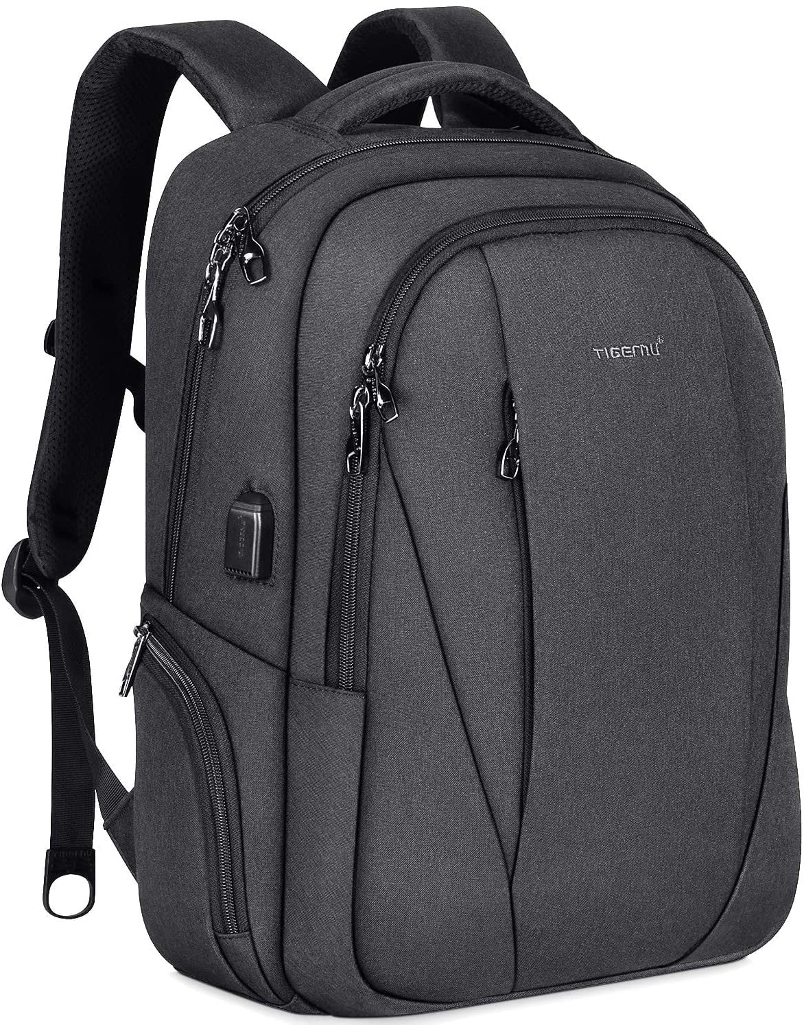 Tigernu Travel Laptop Backpack Business Slim Anti-theft Backpacks with USB Charging Port Water Resistant College School Computer Bag for Men Women Fit Under 15.6 inch Notebook/Macbook,Black