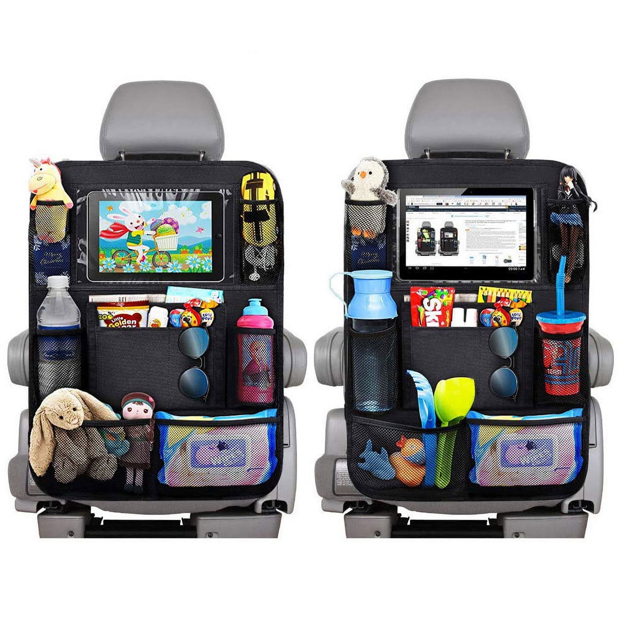 Car Seat Organiser - Kids Back Seat Organiser, Storage Pockets, Screen Holder, Black, 2 Pack