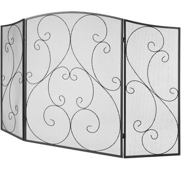 KFFKFF Écran de Foyer à 3 Panneaux, Pare-Étincelles Robuste en Treillis de Fer, 48 Pouces(L) x30.2 Pouces(H), Préassemblé, Grille-Barrière de Foyer Indépendante, Idéal pour la Décoration du Salon et de la Maison, Noir Classique