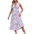 thumbnail image 1 of Pompotops Robe Longue Décontractée pour Femmes, Imprimée, Ample, Sexy, Col en V, Dos Nu, 1 of 8