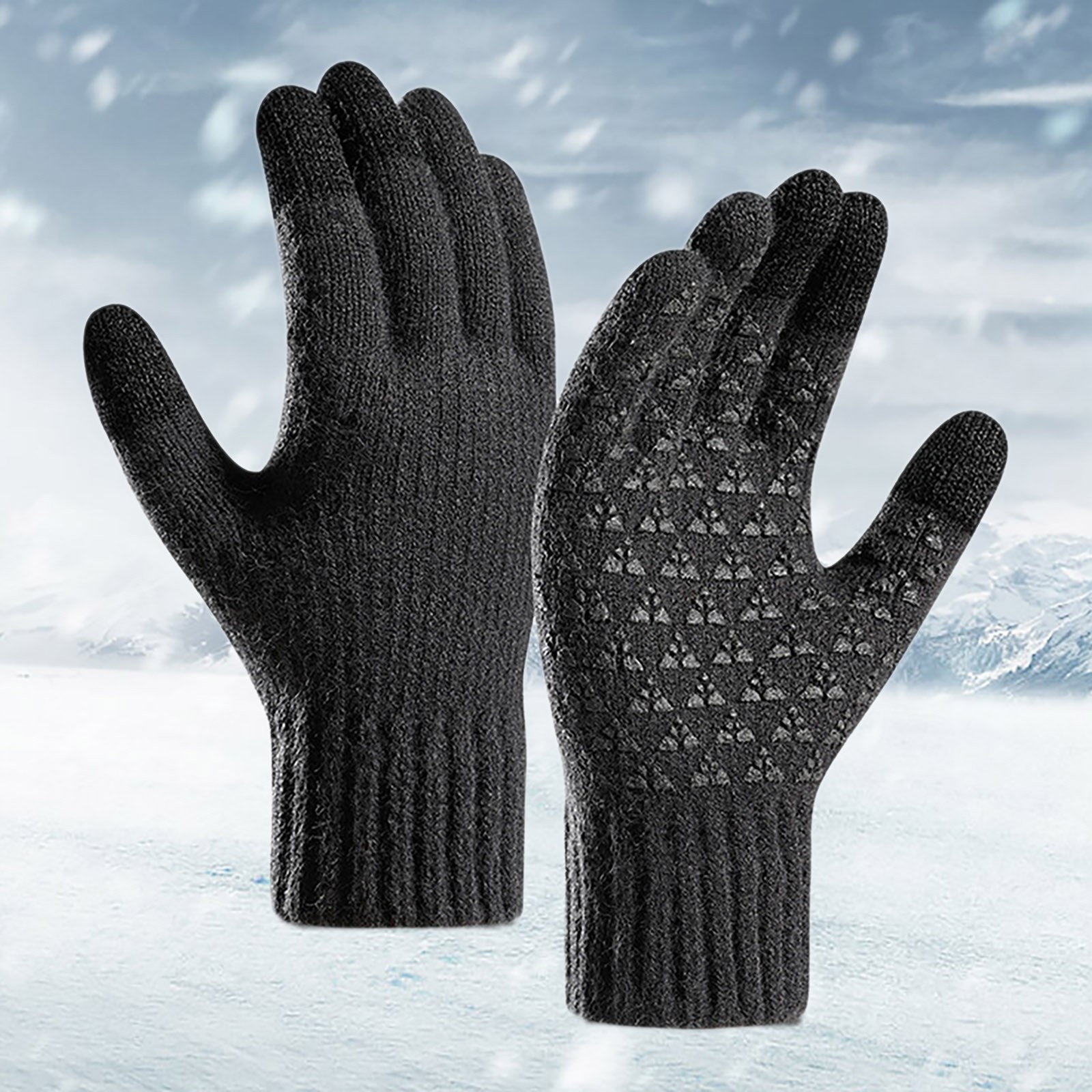 Gants pour Hommes Hiver en Polaire Renforcée Tricotés Laine Gants de Cyclisme Écran