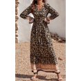 thumbnail image 4 of Robe Maxi à Manches Longues pour Femmes - Col en V, Décontractée, Boutonnée, Bohème, à Imprimé Floral, Automne, Longues Robes, 4 of 6