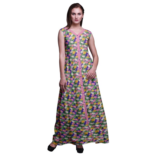 Bimba Robe Longue Florale pour Femme, Fête, Col en V, Fente avant, Sans Manches, Maxi - X-Grand