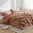 thumbnail image 1 of Regency Heights Full/Queen Size Comforter Set, Fluffy Ribbed Plush Comforter Set, 3-Piece Bedding Set, Brown, 1 of 7