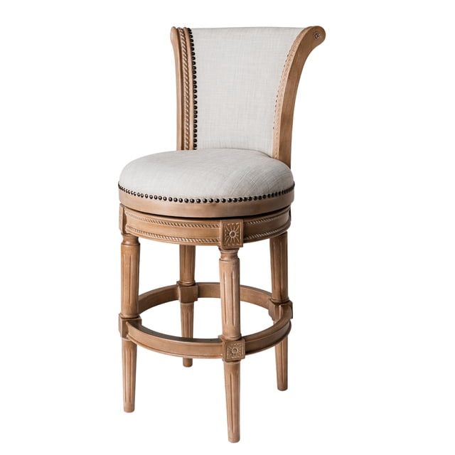 Maven Lane Pullman Bar Stool, Weathered Oak Finish Sand Fabric Upholstery