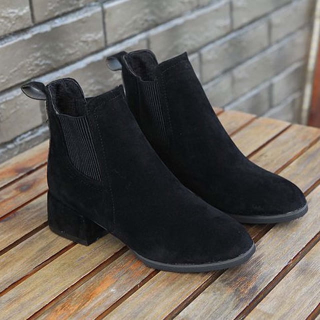 LSLJS Bottes d'Automne Hiver pour Femmes Couleur Unie Talon Épais Bottes Courtes Mi-Hautes Bout Rond, Bottines & Bottillons pour Femmes, Bottes pour Femmes