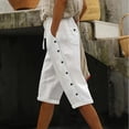 thumbnail image 2 of FAIWAD Capri Pants for Women Summer Casual Drawstring Elastic Waist Side Button Summer Shorts with Pockets, 2 of 7