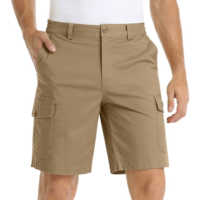 TIMIFIS Lightweight Cargo Shorts for Mens Elastic Waist with Button and Zipper Multi Pockets Solid Color Hiking Work Travel Golf Camping Casual Summer Comfy Shorts