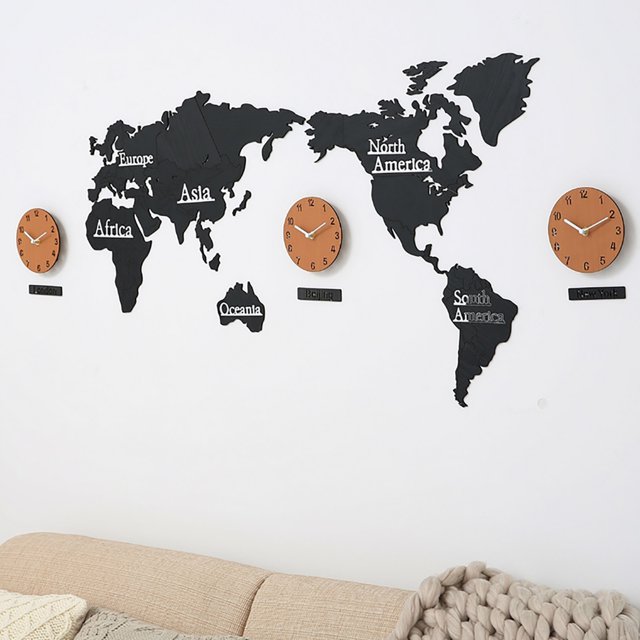Yhmxh Home Decor,Stickers,Wall Decor, World DIY Wall Clock Map Sticker Home Office Decor Clock Cotton F Lag