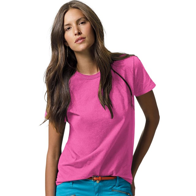 Hanes ComfortSoft T-Shirt à Col Rond en Jersey Coupe Décontractée pour Femmes, P, Rose Wow