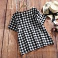 thumbnail image 4 of Pompotops Women Autumn Tops Plus Size Button Flower 3/4 Sleeve Linen T-shirt Blouse, 4 of 9