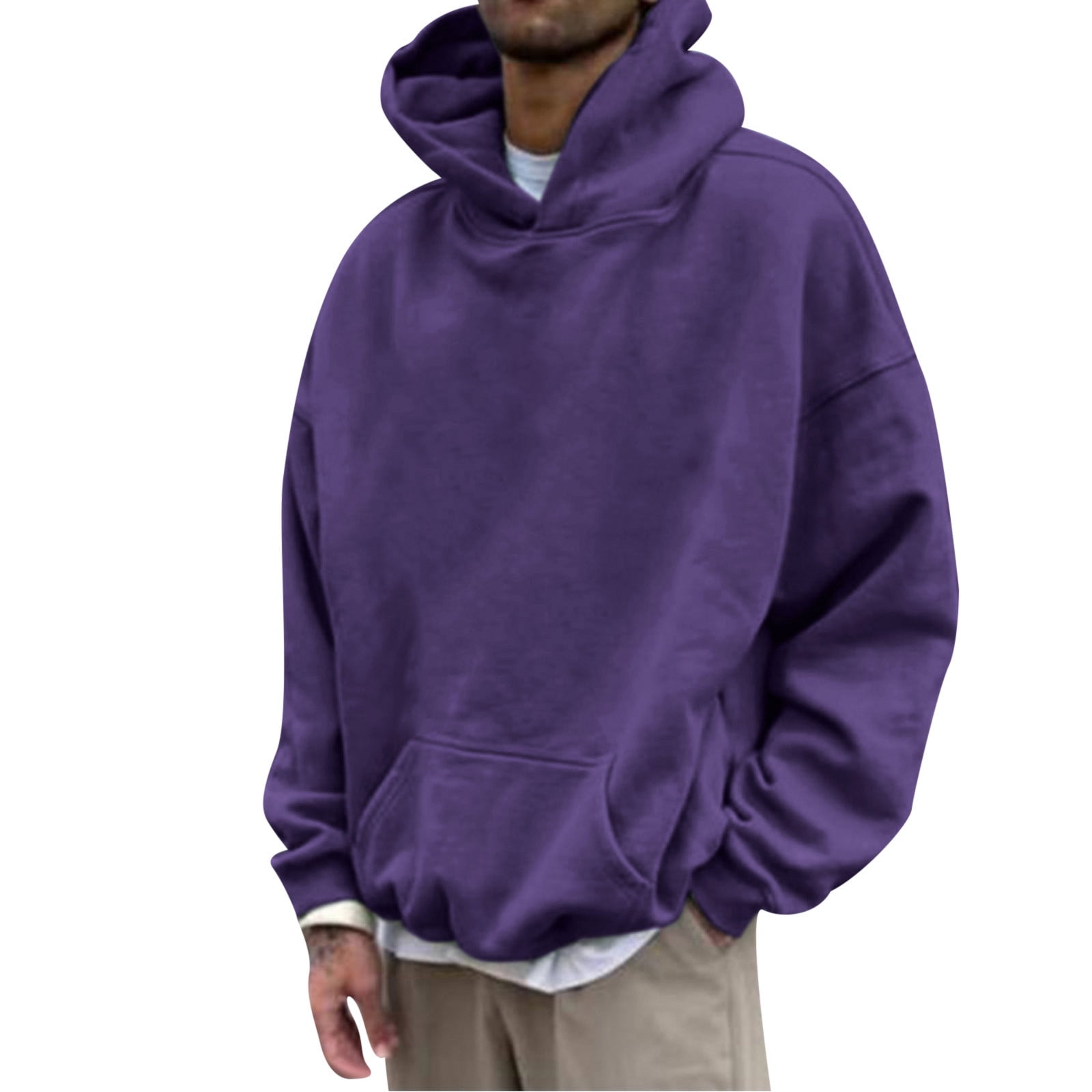 Ediodpoh Mens Autumn And Winter Back Letter Printing Letter Oversize Loose Plus Size Hooded Pullover Sweater Top Blouse Mens Sweatshirt Purple L