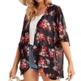thumbnail image 4 of TIMIFIS Women Chiffon Printed Cardigan Kimono Robe Tops Beach Bikini Cover up Blouse-Red-3-XXXXXLFall, 4 of 7