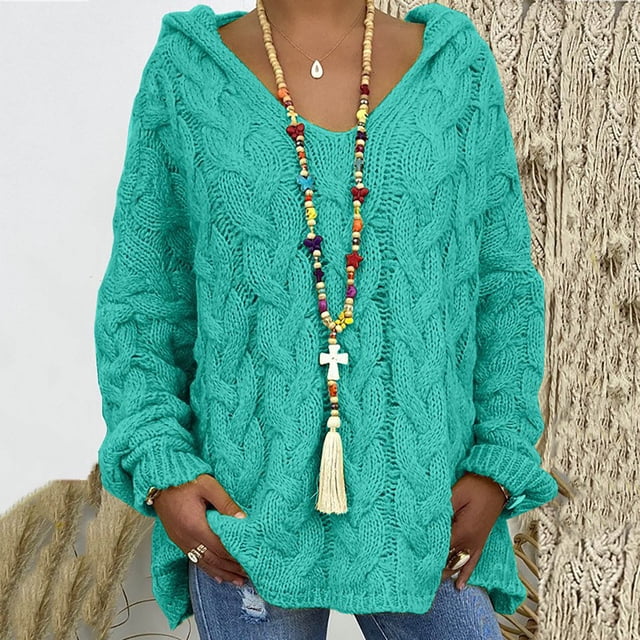 RKSTN Sweaters for Women Fashion Loose Large Size Color Hood Long Sleeves Sweater Tops Fall Sweaters