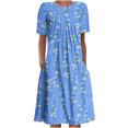 thumbnail image 2 of Pisexur Robe à Manches Courtes à Col Rond pour Femme Été Décontractée Col Rond Manches Courtes Plissée Imprimée Robes Femme Robe, 2 of 5