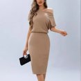 thumbnail image 1 of Gspmoly Robes pour Femmes, Mode Été Robe Décontractée pour Femmes à Manches Courtes, Épaules Dénudées, Longueur Genou, Robes de Soirée pour Femmes Offres du Jour, 1 of 7
