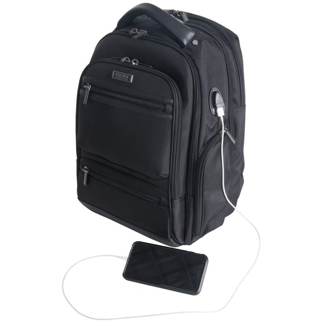 Kenneth Cole Reaction Dual Compartment 17" with USB Laptop Backpack Black TSA Checkpoint-Friendly