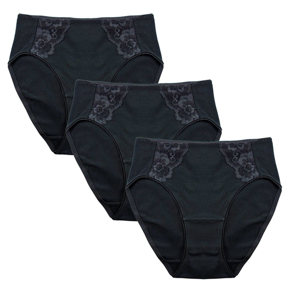 FEM intimates Culottes Échancrées en Coton Spandex avec Insert en Dentelle - Lot de 3