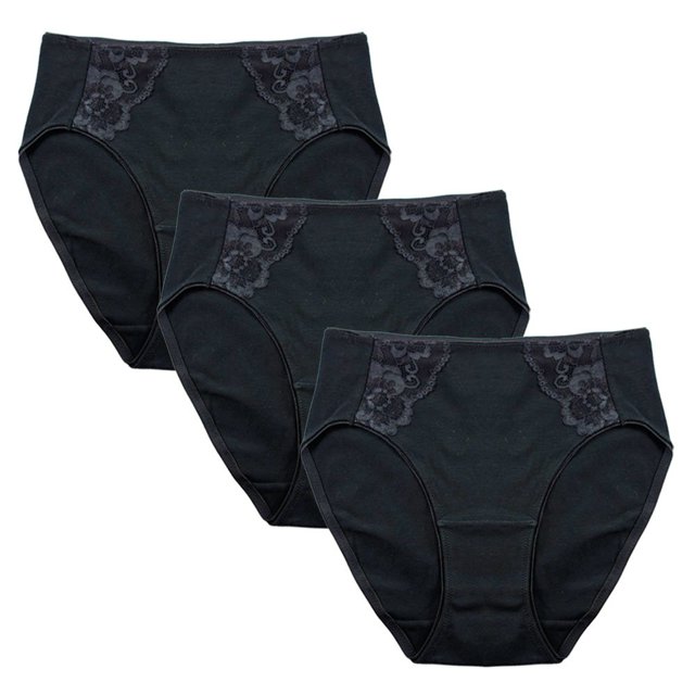 FEM intimates Culottes Échancrées en Coton Spandex avec Insert en Dentelle - Lot de 3