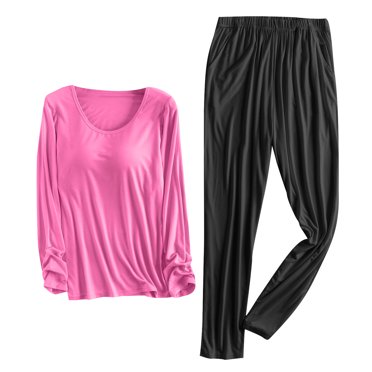 FAIWAD 2 Piece Outfits for Womens Long sleeve Tops with Bra and Slim Long Pants Stretch Loungewear Sets