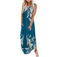 thumbnail image 2 of Lenago Robe de Maternité Grande Taille pour Femme Imprimée Sans Manches à Col Rond Longue Robe Robes d'Été de Plage en Liquidation, 2 of 5