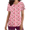 thumbnail image 2 of TIMIFIS Haut de Sarrau Rouge Femme Imprimé Manches Courtes Col en V Hauts Uniforme Saint-Valentin Imprimé Poches Blouse Soins Infirmiers avec Poches-Rouge Imprimé, 2 of 5