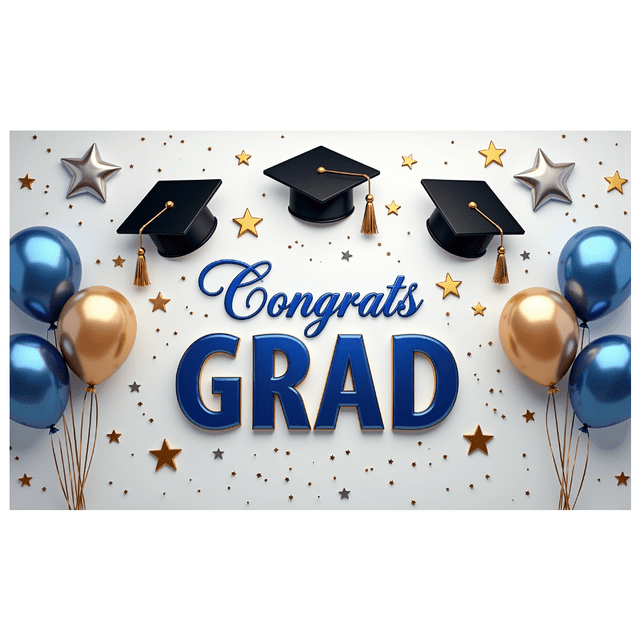 Graduation Party Supplies Congrats Grad Banner Backdrop Background with Balloons and Confetti Decorations for Graduation Ceremony Celebration Classroom Event