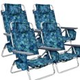 thumbnail image 1 of Gymax Lot de 4 Chaises de Plage Pliantes Type Sac à Dos, Chaise de Camping Inclinable avec Sac de Rangement, Motif, 1 of 10