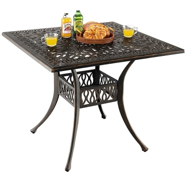 Gymax Table à Manger Carré de Patio 35,4 Pieds' Trou pour Parasol en Aluminium Coulé pour l'Extérieur Toutes Saisons