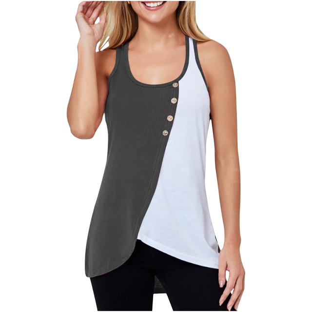 Cameland Débardeur Blouse Décontracté Uni Sans Manches à Col Rond pour Femme, à Enfiler, à Empiècements