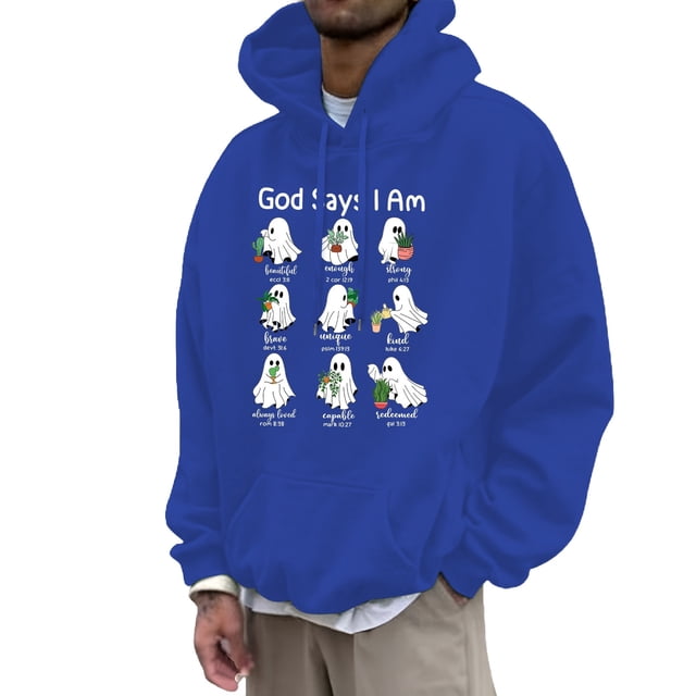 LUOGENLI Chandails à Capuchon pour Hommes Design Graphique Chandail à Capuchon d'Halloween pour Hommes à Imprimé Décontracté Coupe Ample Chandail Molleton à Enfiler pour Automne Hiver Confortable Mode Urbaine Chandails à Capuchon pour Hommes Graphique Rose Bleu1 Taille TTTG