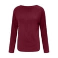 thumbnail image 3 of Lenpel T-Shirts pour Femmes, Mode d'Automne, Manches Longues, Col Ras du Cou, Fente Latérale, Ourlet Arrondi, Tunique en Tricot Côtelé, Hauts, T-Shirts Doux et Décontractés (Vin, XX-Grand), 3 of 6
