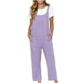 thumbnail image 2 of TMOYZQ Women's Cotton Linen Jumpsuits Casual Solid Color Loose Overalls Adjustable Straps Wide Leg Rompers with Pockets, 2 of 8