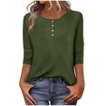 thumbnail image 1 of Lenpel Hauts pour Femmes à Manches 3/4 Printemps Été Col Ras du Cou Quart de Bouton T-Shirts Décontractés Tunique Tee Blouses, 1 of 7