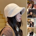 thumbnail image 2 of Women Winter Hat Thick Soft Plush Solid Color Wide Long Brim Soft Anti-slip Sun Protection Fisherman Hat Cold Resistant Outdoor P, 2 of 10