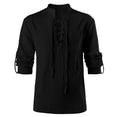 thumbnail image 1 of AherBiu Men's Shirts Long Sleeve Stand Collar Front Drawstring Slim Fitted Tshirt Tops Fall Lightweight Shirts Tops, 1 of 4