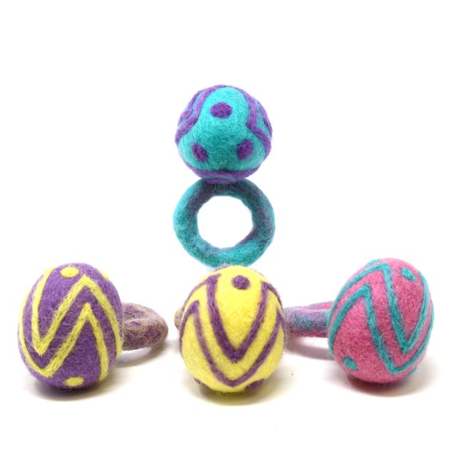Global Crafts Handmade Felt Easter Egg Napkin Rings Set from Nepal, 4-Pack, Pastel Easter Eggs