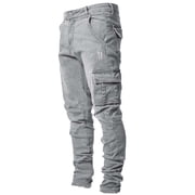 EGNMCR Jeans for Men, Men's Elastic Waist Loose Fit Denim Pants, Mens Pull On Jeans Men's Side Pockets Small Feet Tight Fitting Denim Pants Full Length Pants Jeans Men Pants