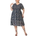 thumbnail image 2 of GRACE & GRANDEUR Robe Midi Évasée Élégante à Smocks à Fleurs pour Femme Grande Taille2X Bleu, 2 of 6