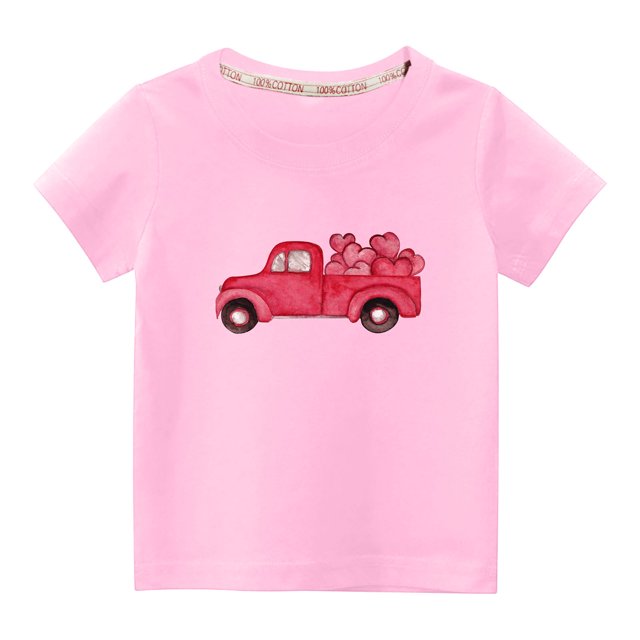 Penkiiy Haut à Manches Courtes Imprimé Col Rond Mignon pour Enfants Garçons Filles 5-6 Ans Rose