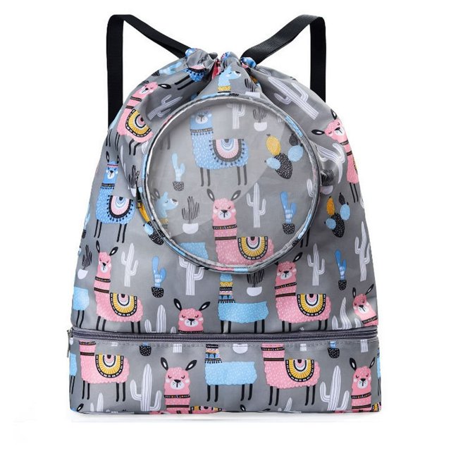 Drawstring Oxford Swim Backpack Water-Resistant Wet Separation Colorful Cute Animal Print Pvc Storage Bag Gifts For Boy Girl Children