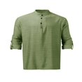 thumbnail image 4 of Men‘s Henley Shirt  Solid Color Long Sleeve Stand Collar Button-Down Loose Simple Linen Beach Tops, 4 of 6