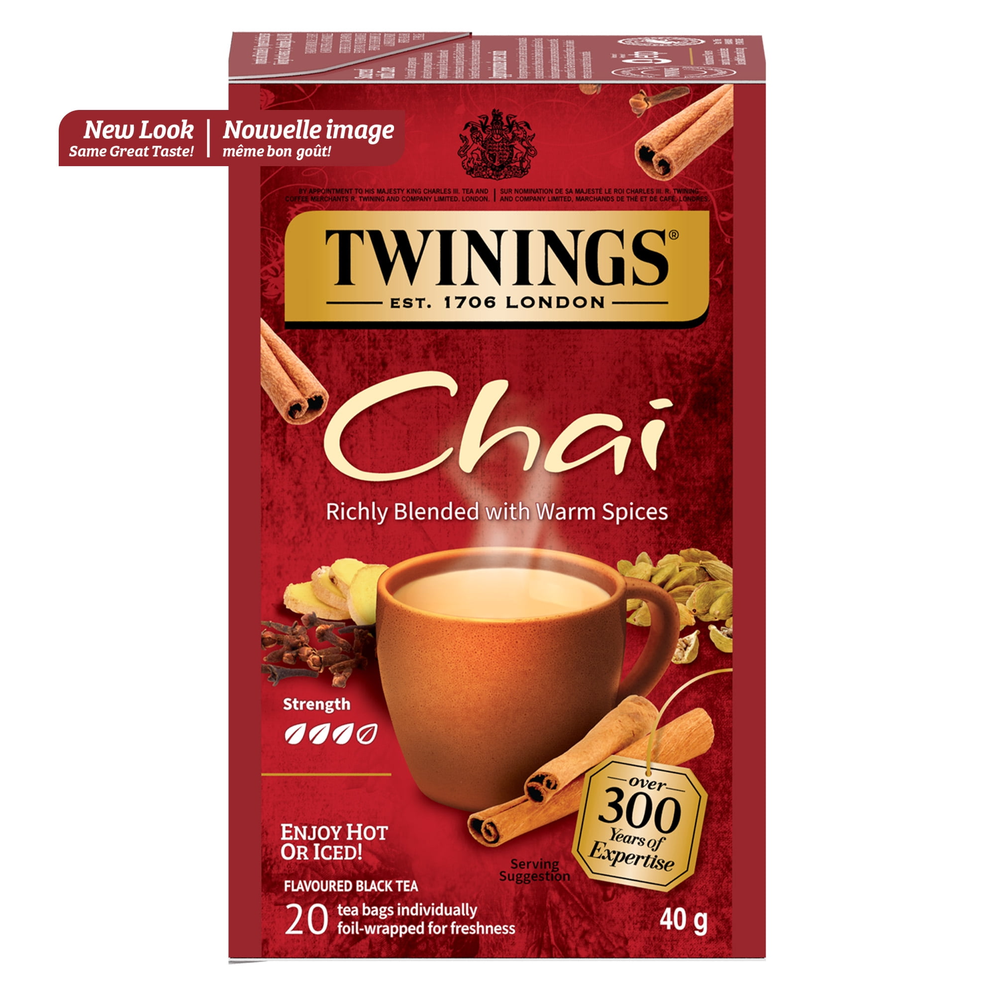Twinings Chai Black Tea Bags, Warm & Spiced, Naturally Caffeinated, 20 Count 20 Tea Bags
