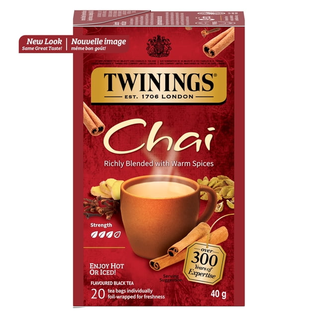 Twinings Chai Black Tea Bags, Warm & Spiced, Naturally Caffeinated, 20 Count