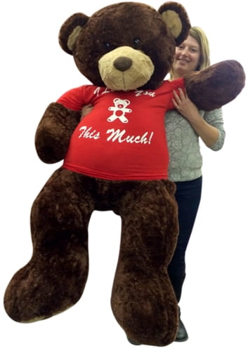 5 Foot Giant Teddy Bear Soft Brown 60 Inches, Wears Removable T-shirt I LOVE YOU THIS MUCH