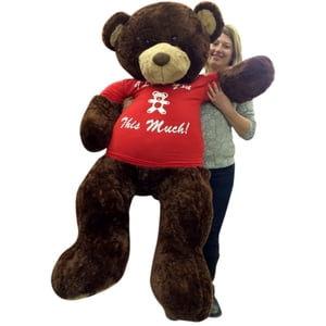 5 Foot Giant Teddy Bear Soft Brown 60 Inches, Wears Removable T-shirt I LOVE YOU THIS MUCH