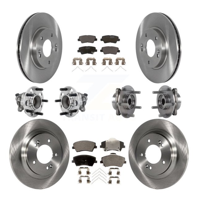 Transit Auto Front Rear Hub Bearing Assembly Disc Brake Rotor and Ceramic Pads Kit (10Pc) for Car 2017-2019 Hyundai Ioniq BATTERY EV (EV BEV) engine with Electric Parking (Left Right) KBB-131232