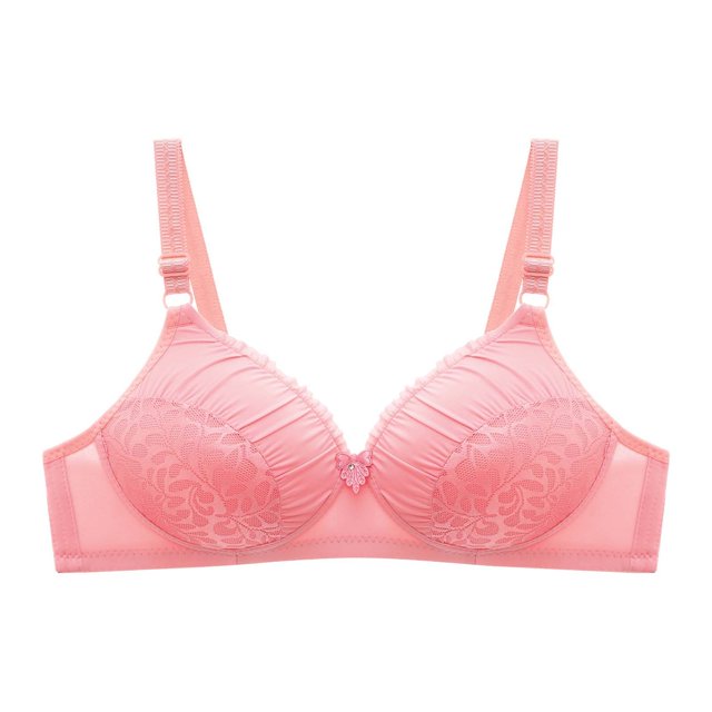 Virmaxy Womens Wireless Bra Oversized Gathered Comfortable Breathable Underwear (Plus Extended Buckle) Everyday Bra Embroidered Glossy Comfortable Breathable Bra Underwear No Rims Watermelon Red-2 36